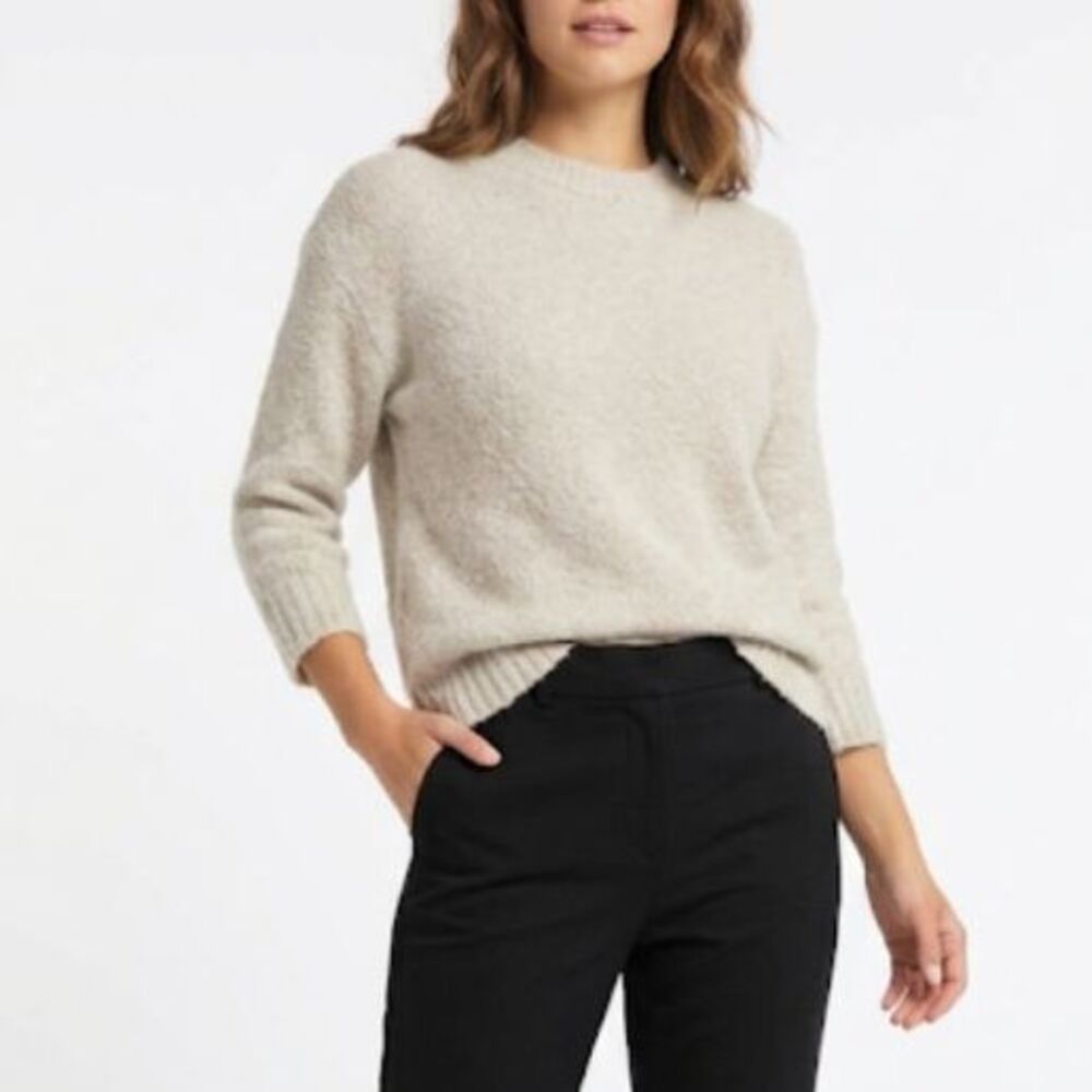 Philosophy Women's Beige Cozy Fluffy Knit Crewneck 3/4 Sleeve Sweater Sz M